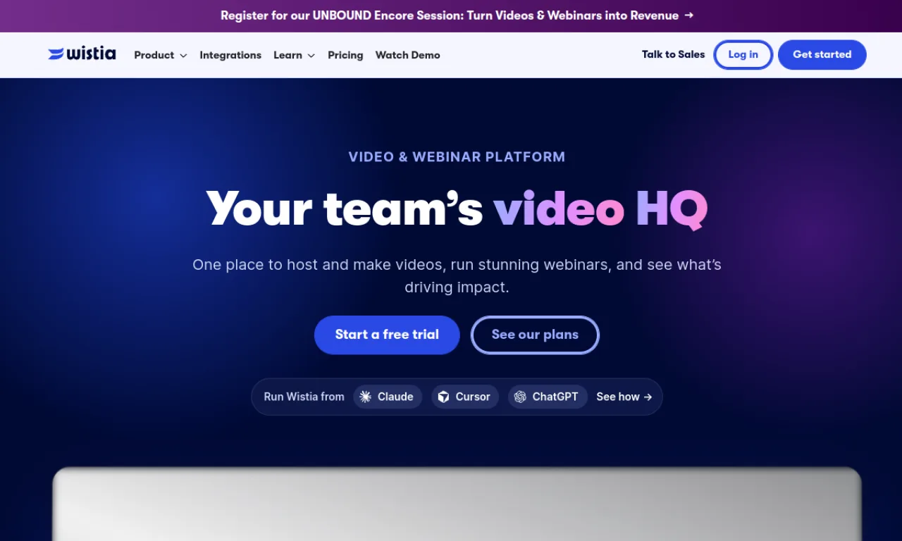 Screenshot of Wistia website