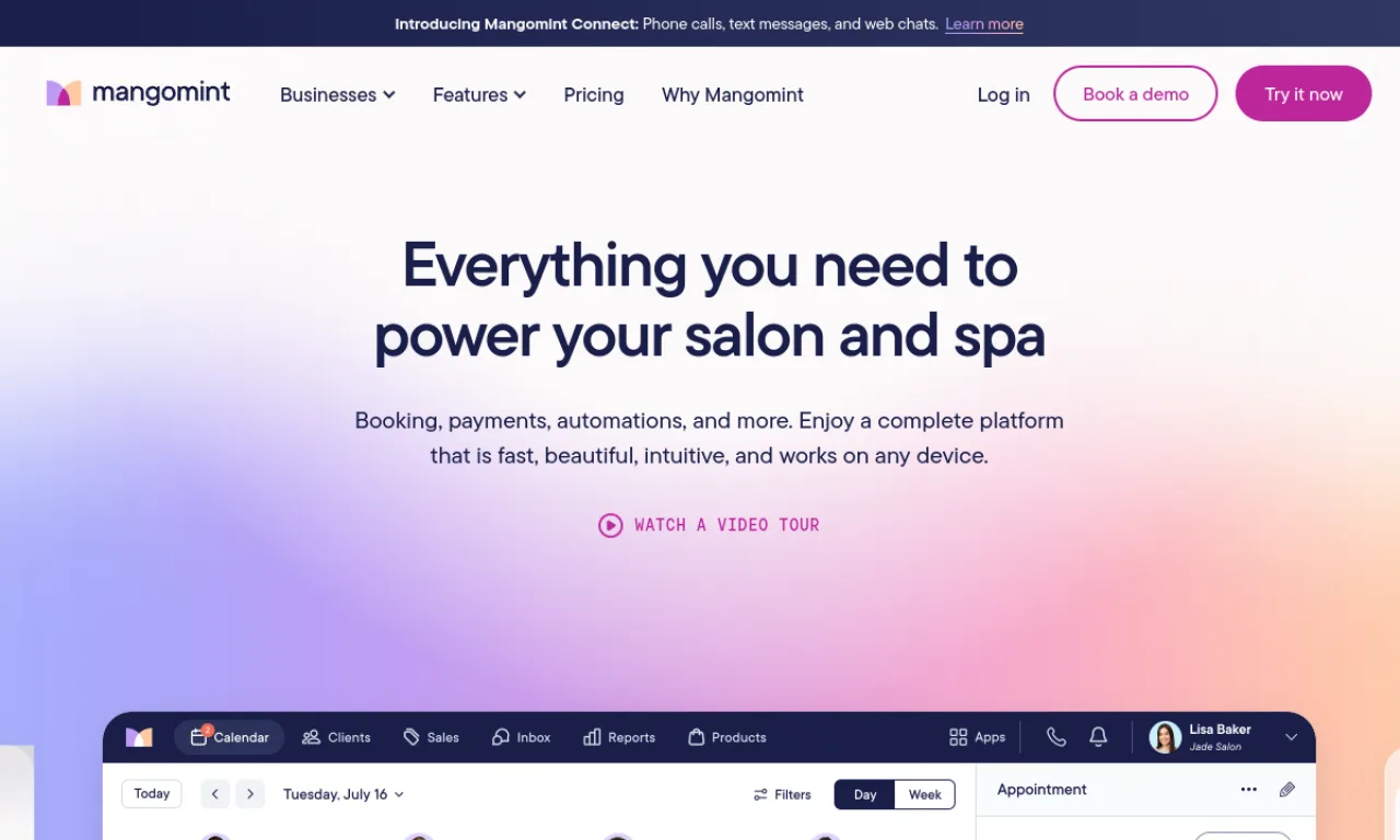 Screenshot of Mangomint website