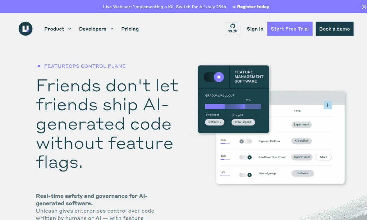 Screenshot of Unleash website
