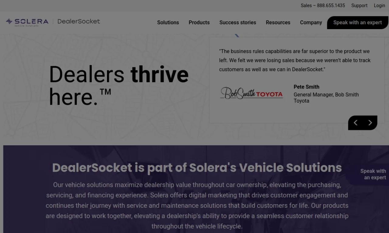 Screenshot of DealerSocket (Solera) website