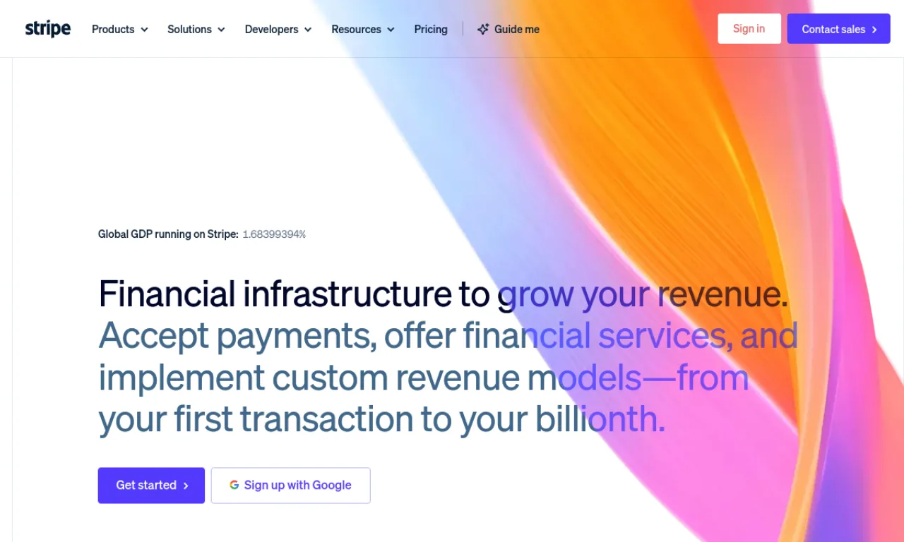 Screenshot of Stripe website