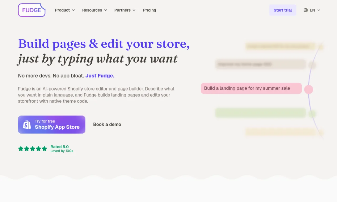 Screenshot of Fudge website