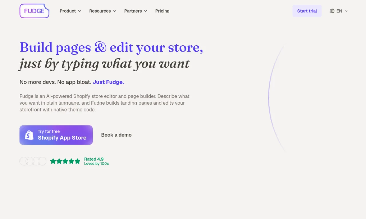 Screenshot of Fudge website
