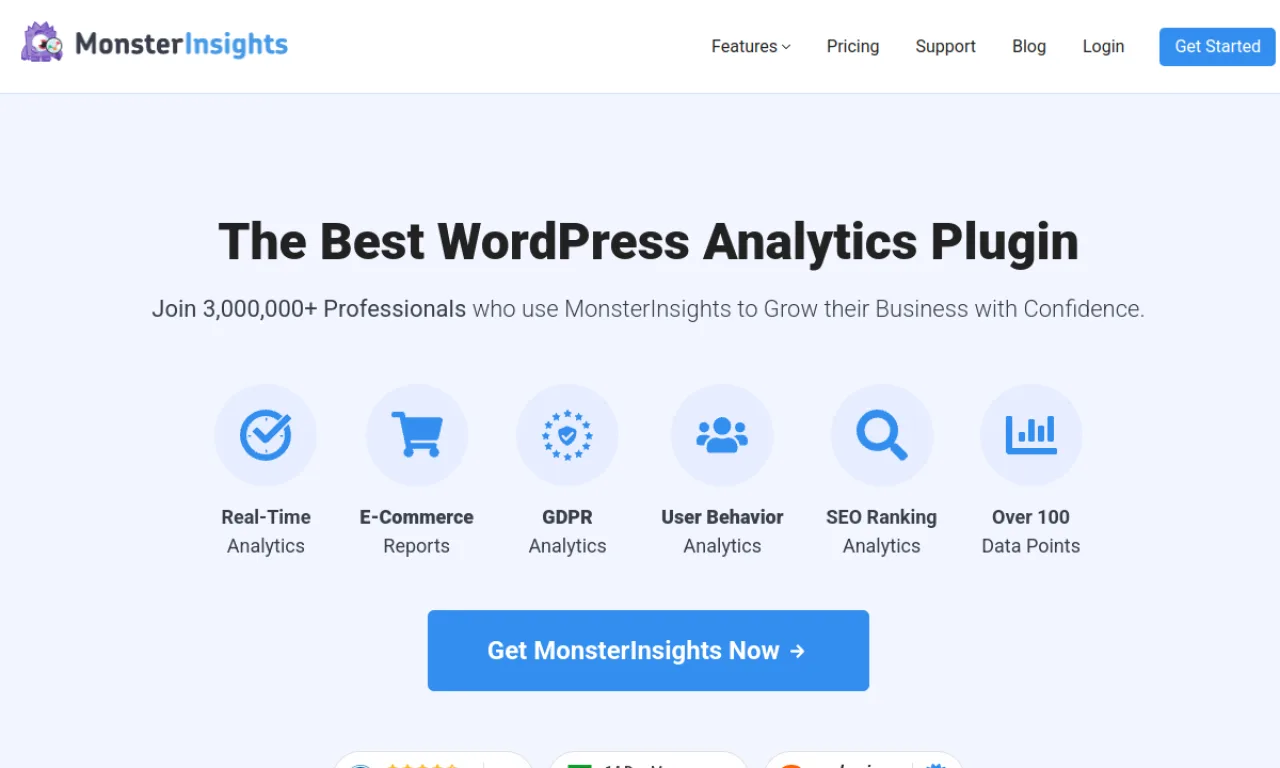 Screenshot of MonsterInsights website