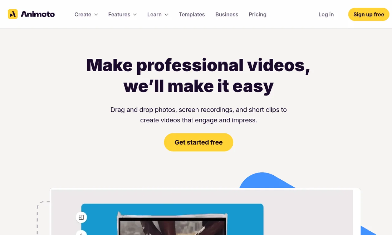 Screenshot of Animoto website