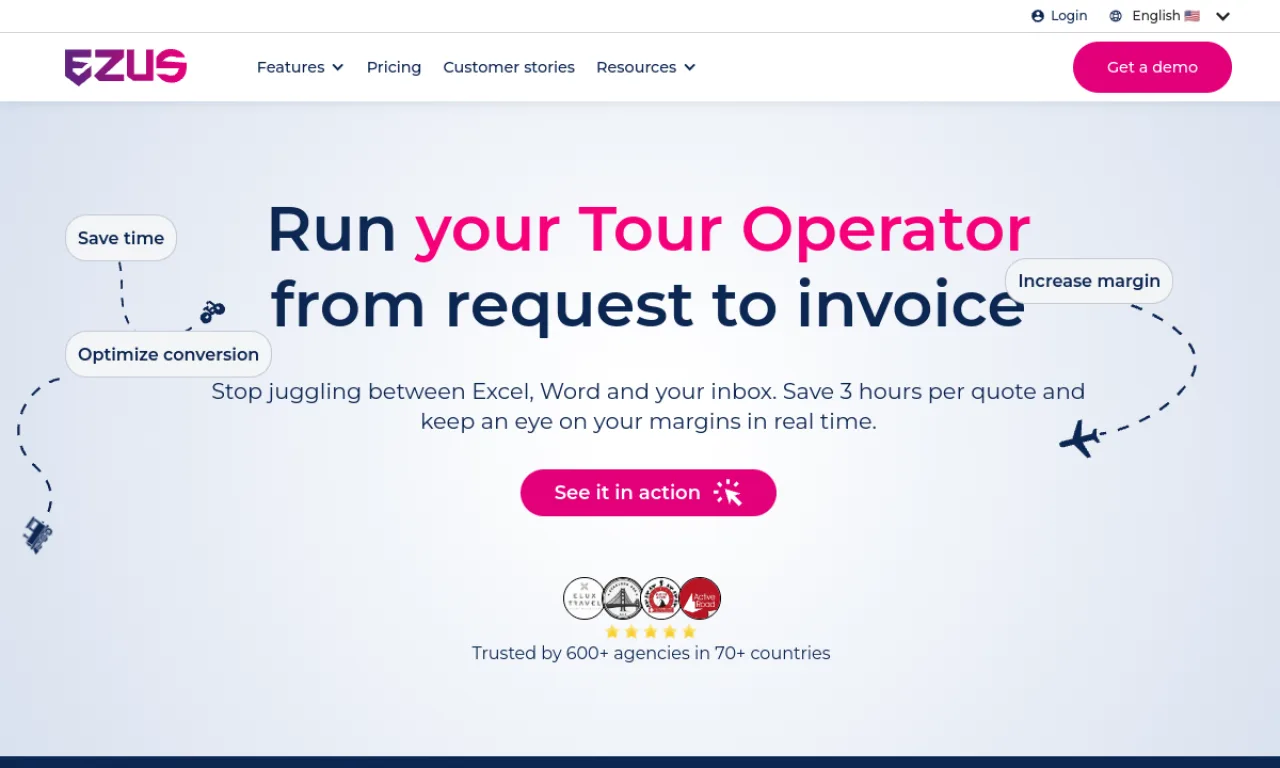 Screenshot of Ezus website