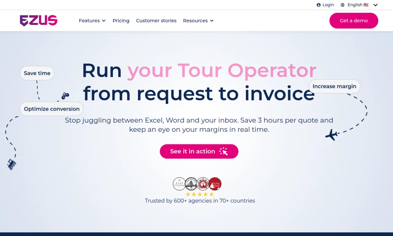 Screenshot of Ezus website