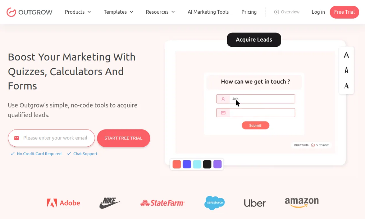 Screenshot of Outgrow website