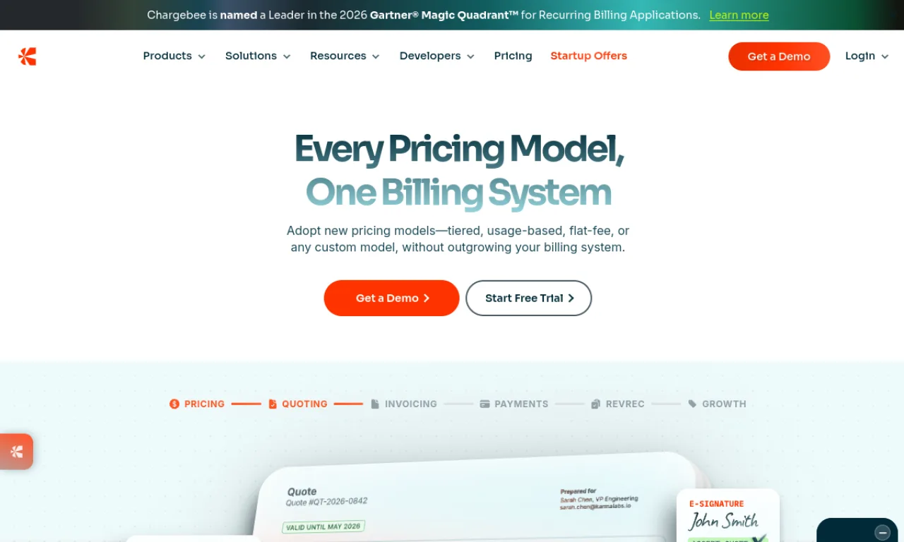 Screenshot of Chargebee RevRec website