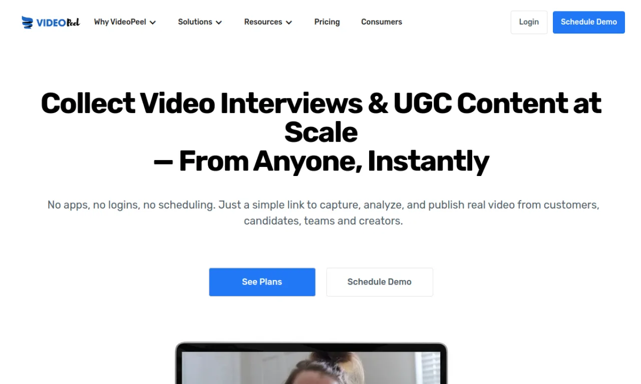 Screenshot of VideoPeel website