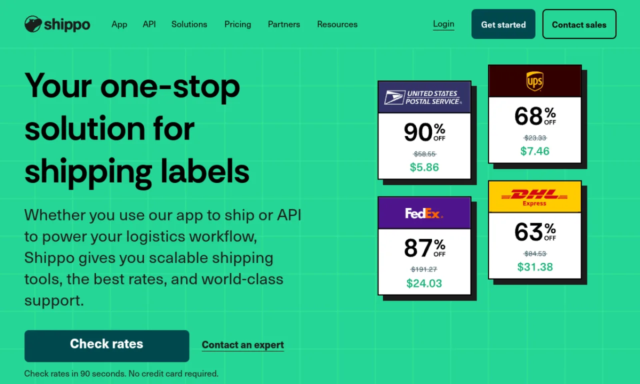 Screenshot of Shippo website