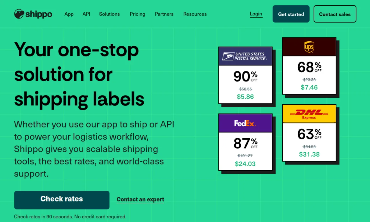 Screenshot of Shippo website