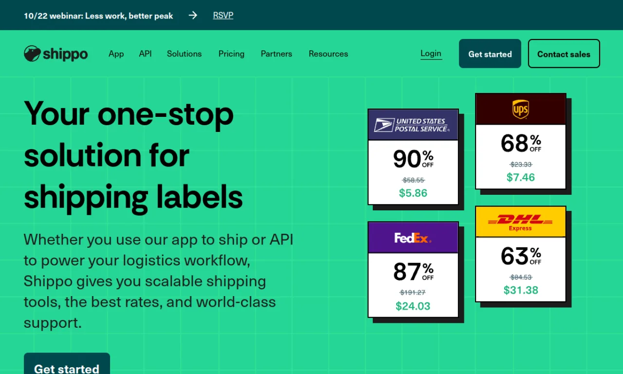Screenshot of Shippo website