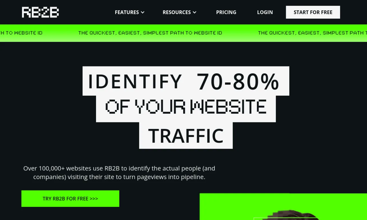 Screenshot of RB2B website