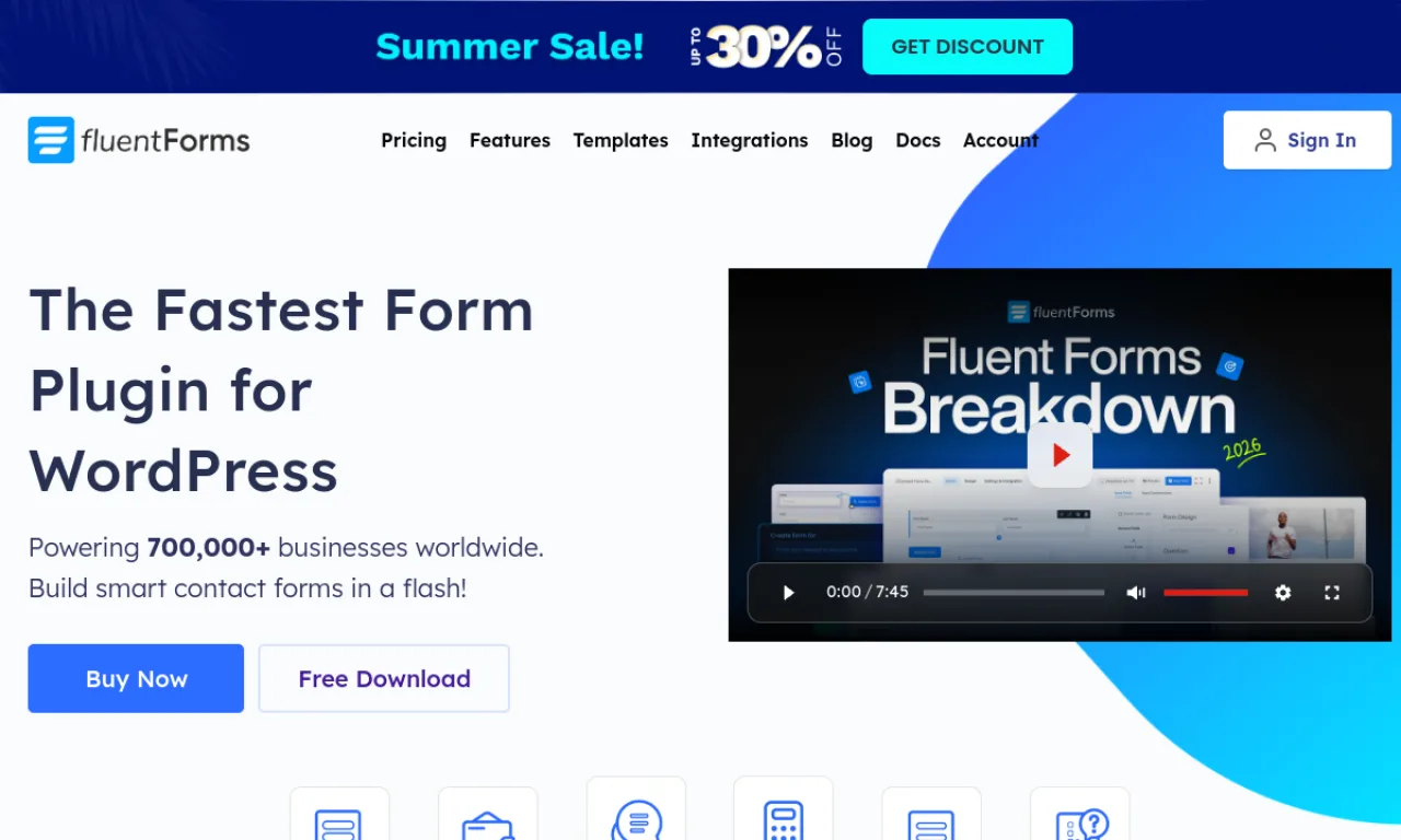 Screenshot of Fluent Forms website