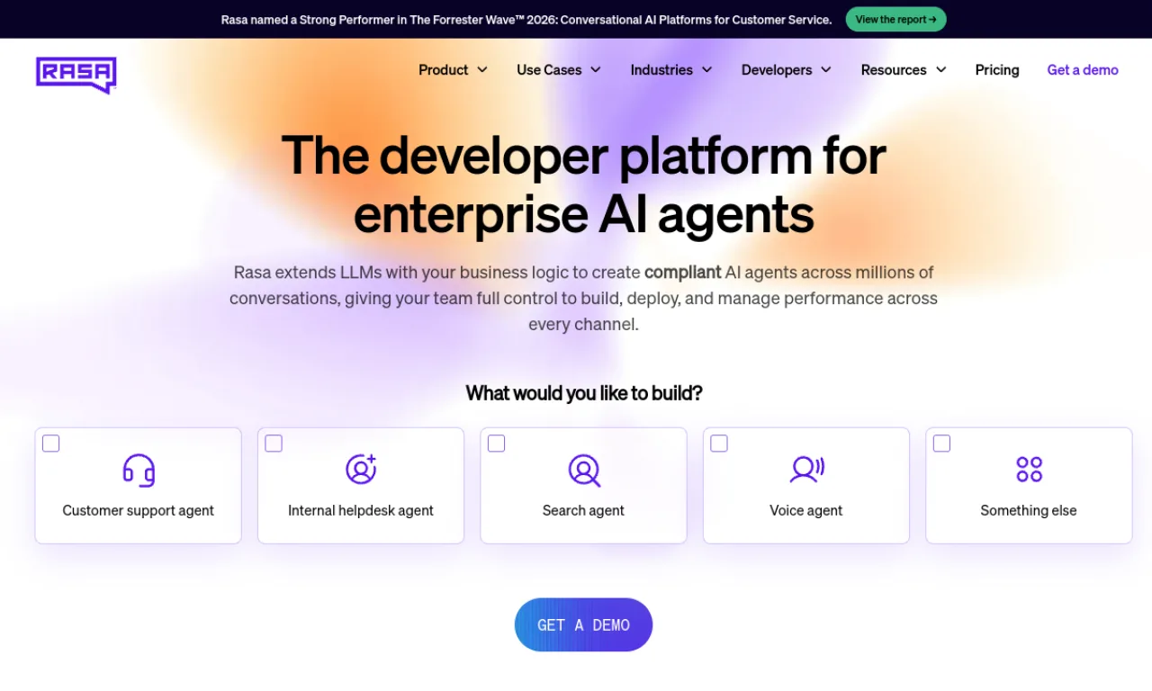 Screenshot of Rasa website