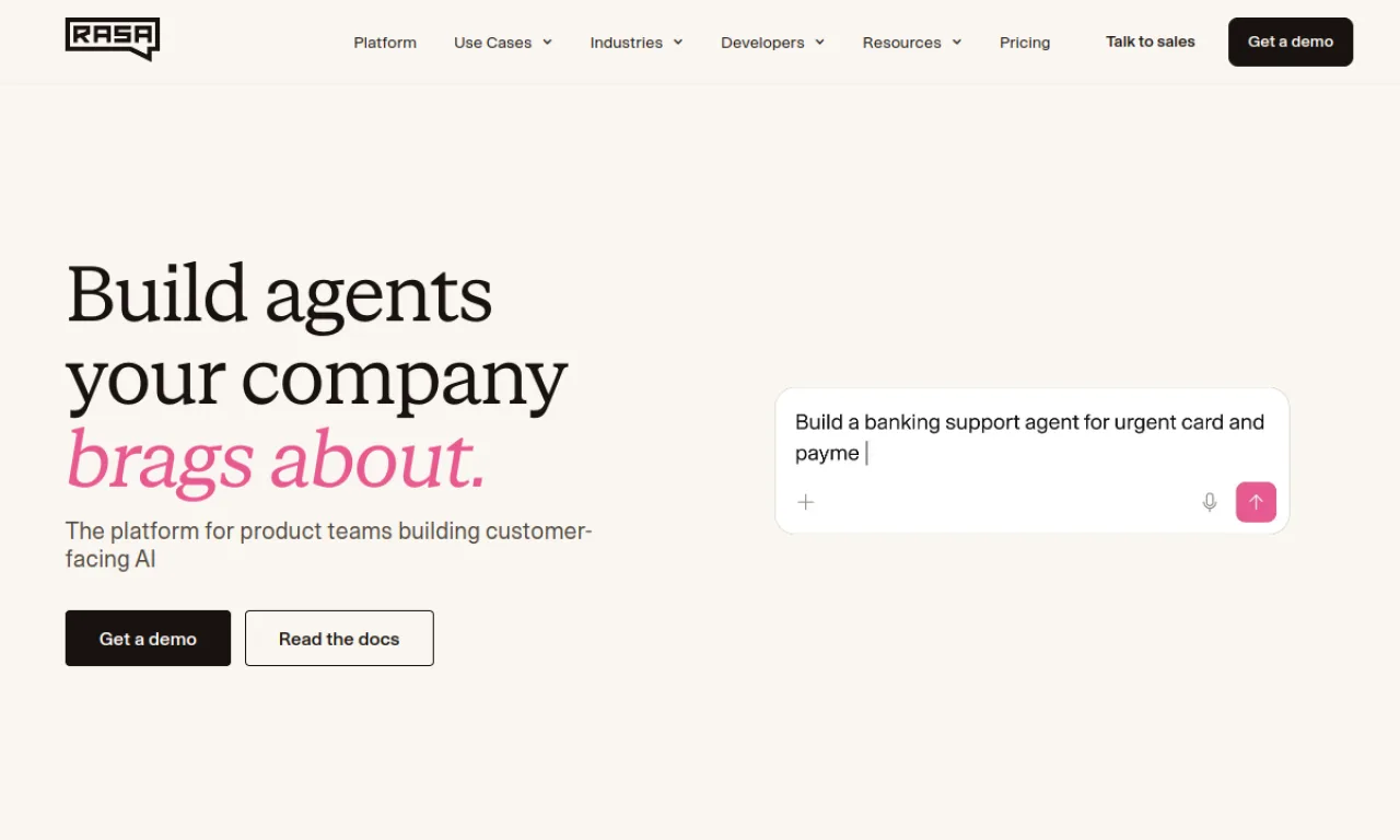 Screenshot of Rasa website