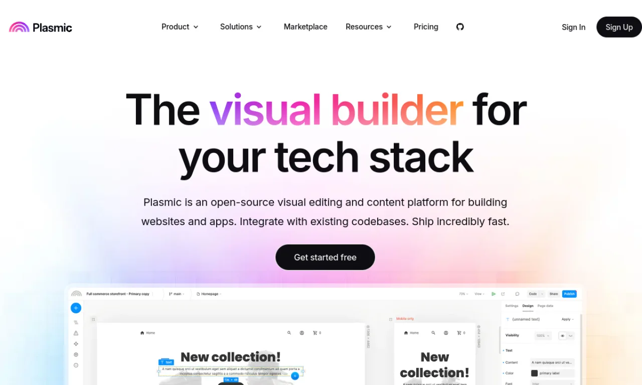 Screenshot of Plasmic website