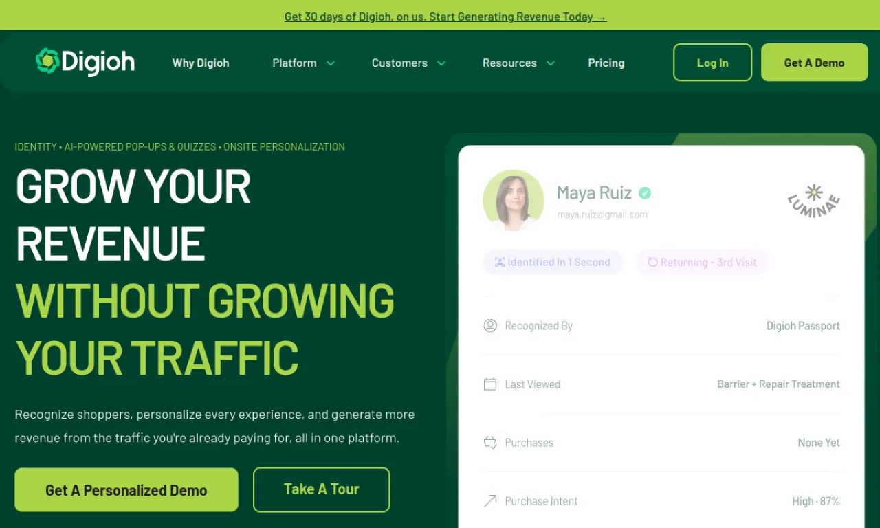 Screenshot of Digioh website