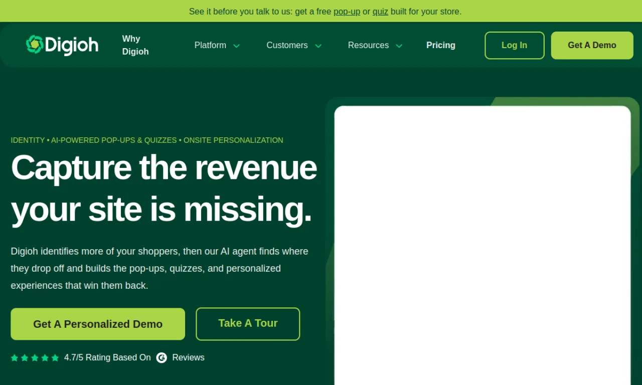 Screenshot of Digioh website