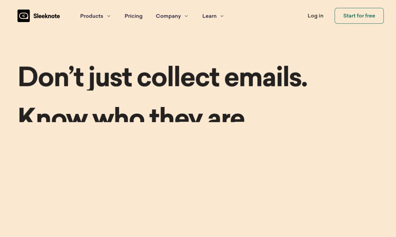 Screenshot of Sleeknote website
