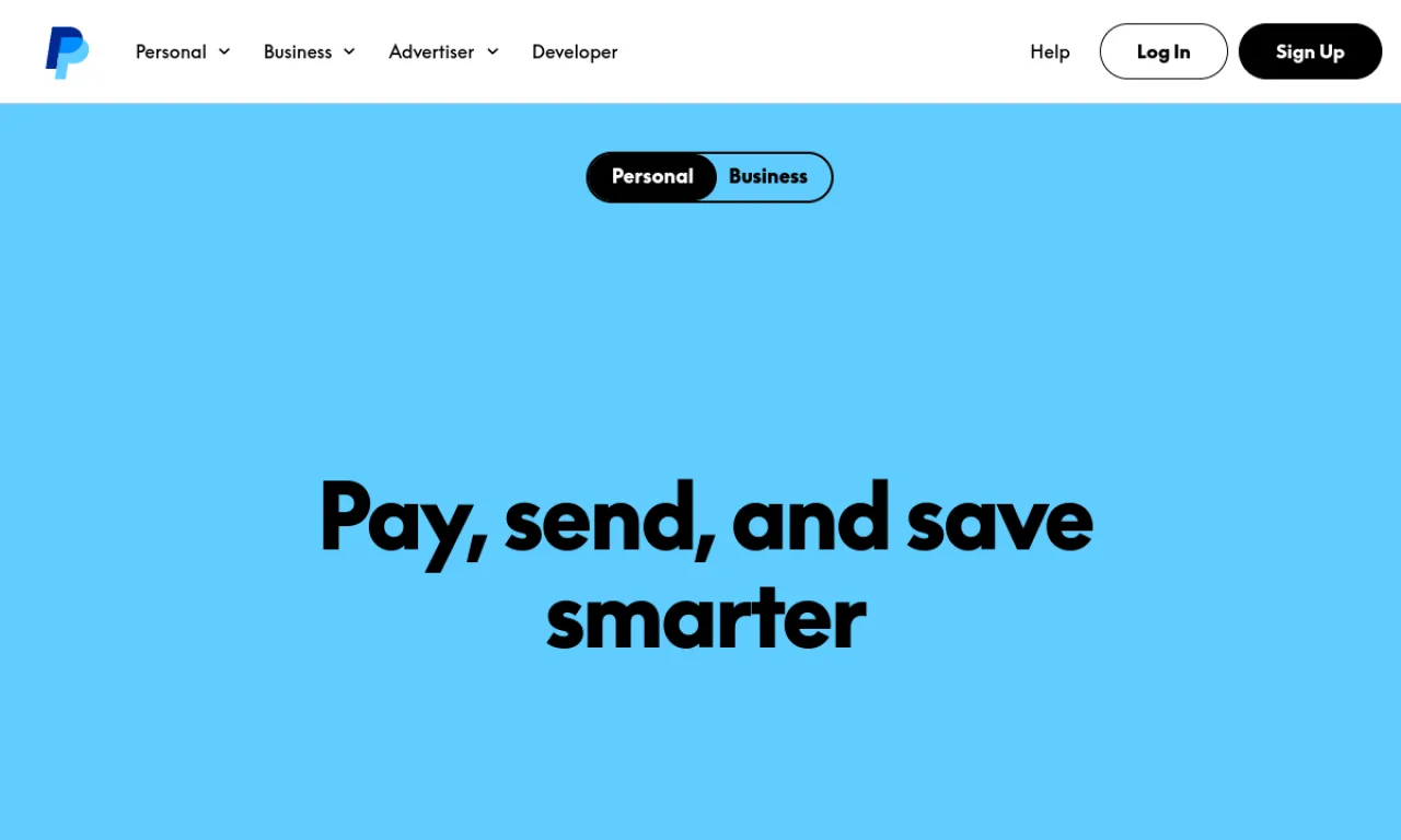 Screenshot of PayPal website