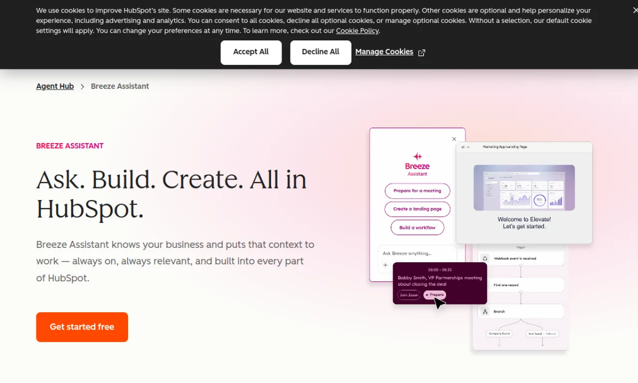 Screenshot of HubSpot Breeze website