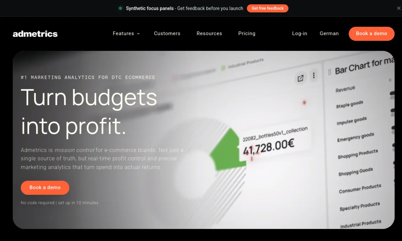 Screenshot of Admetrics website