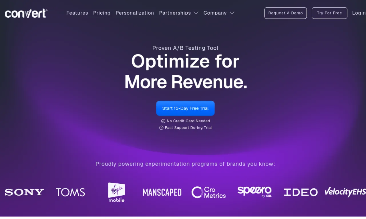 Screenshot of Convert.com website