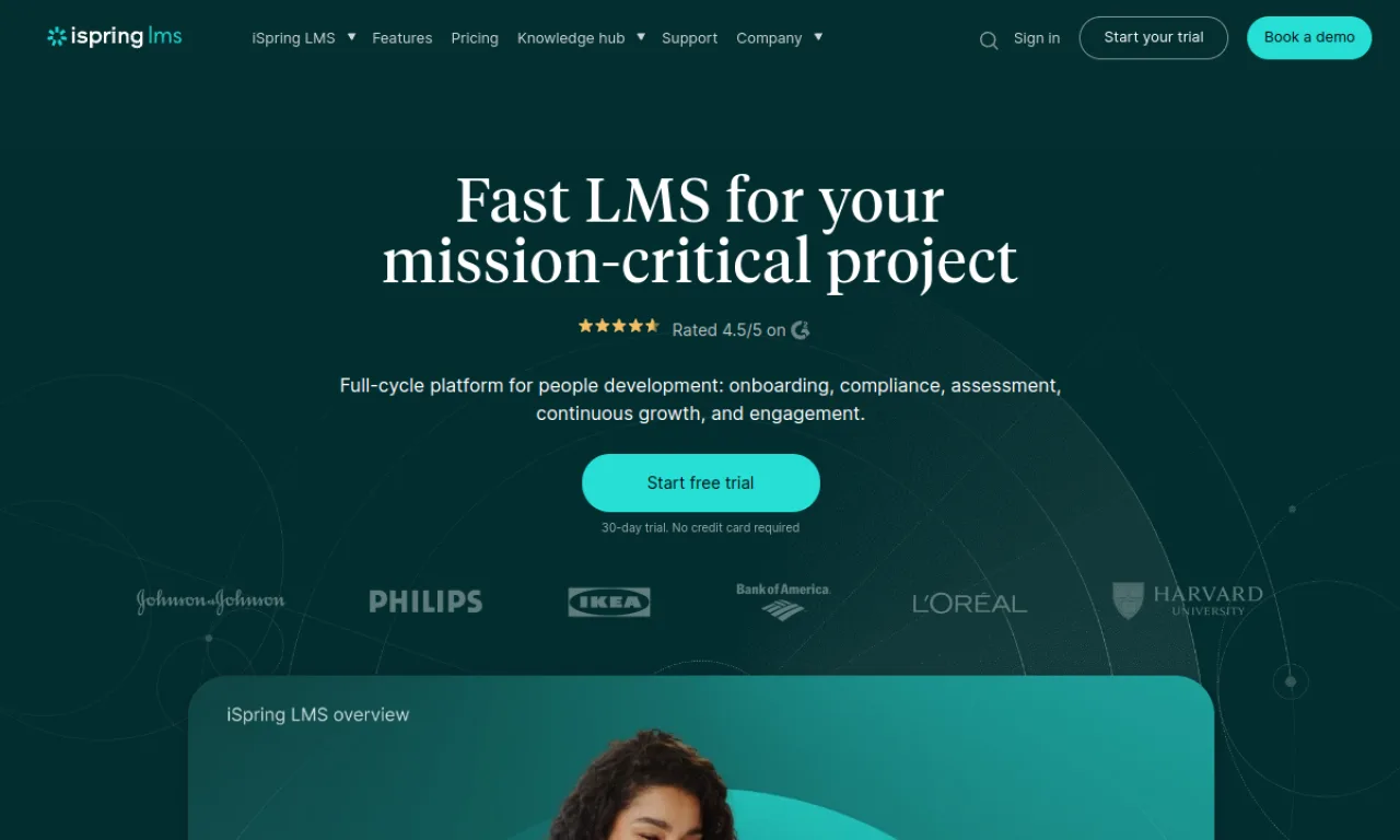 Screenshot of iSpring Learn website