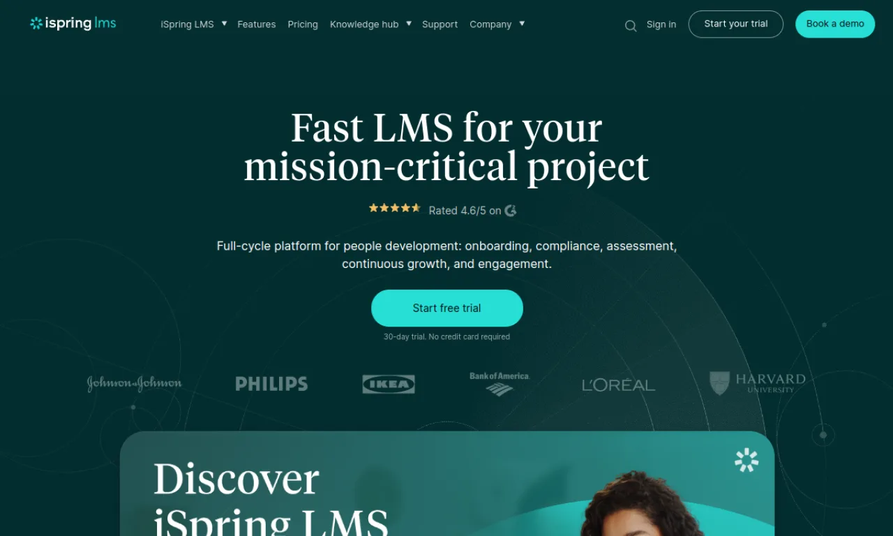 Screenshot of iSpring Learn website