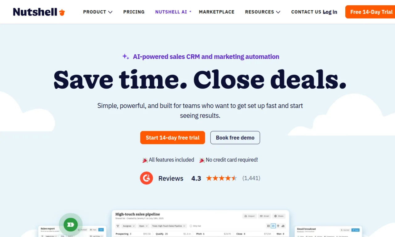 Screenshot of Nutshell website