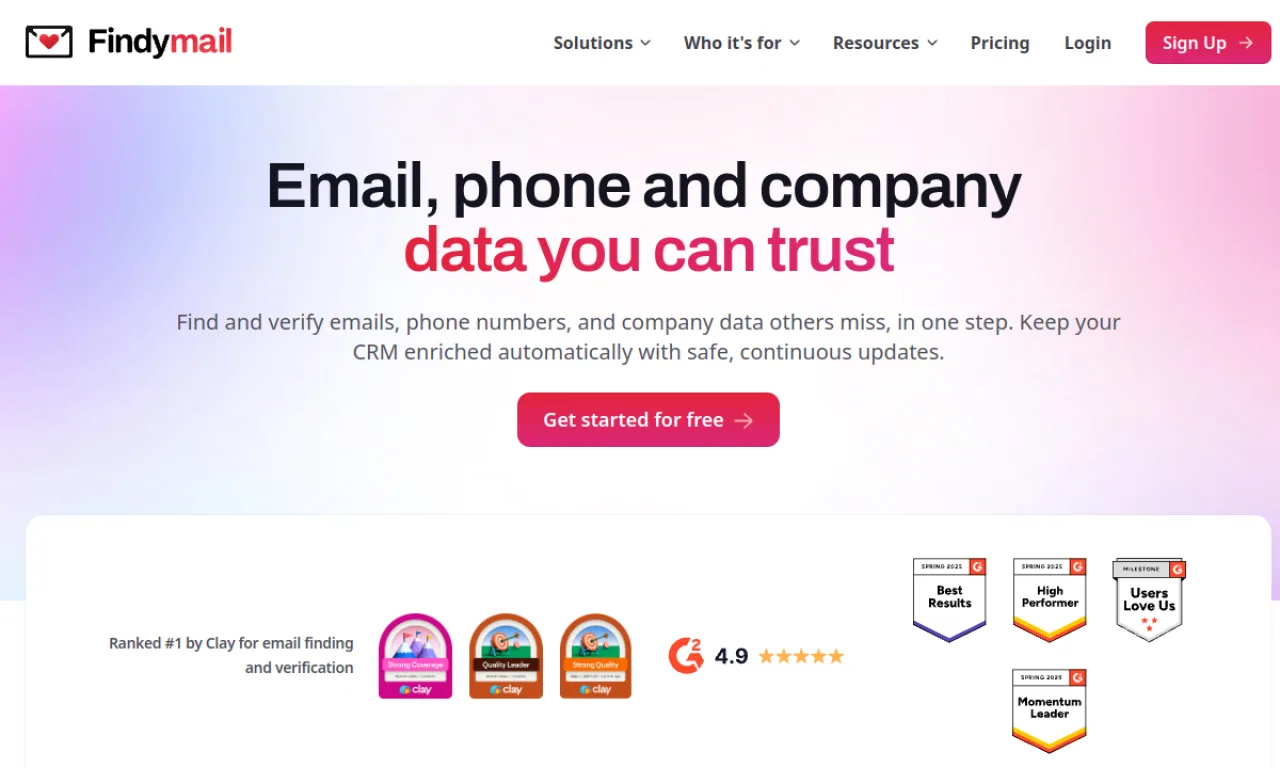 Screenshot of Findymail website