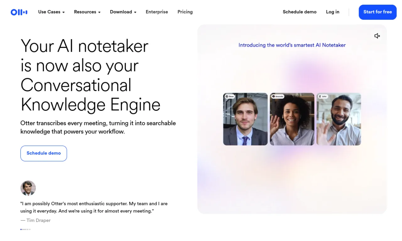 Screenshot of Otter.ai website