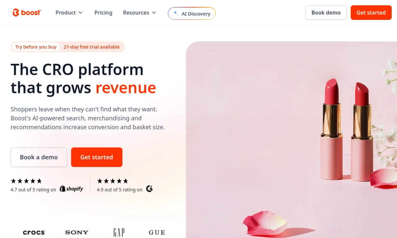 Screenshot of Boost AI Search & Discovery website
