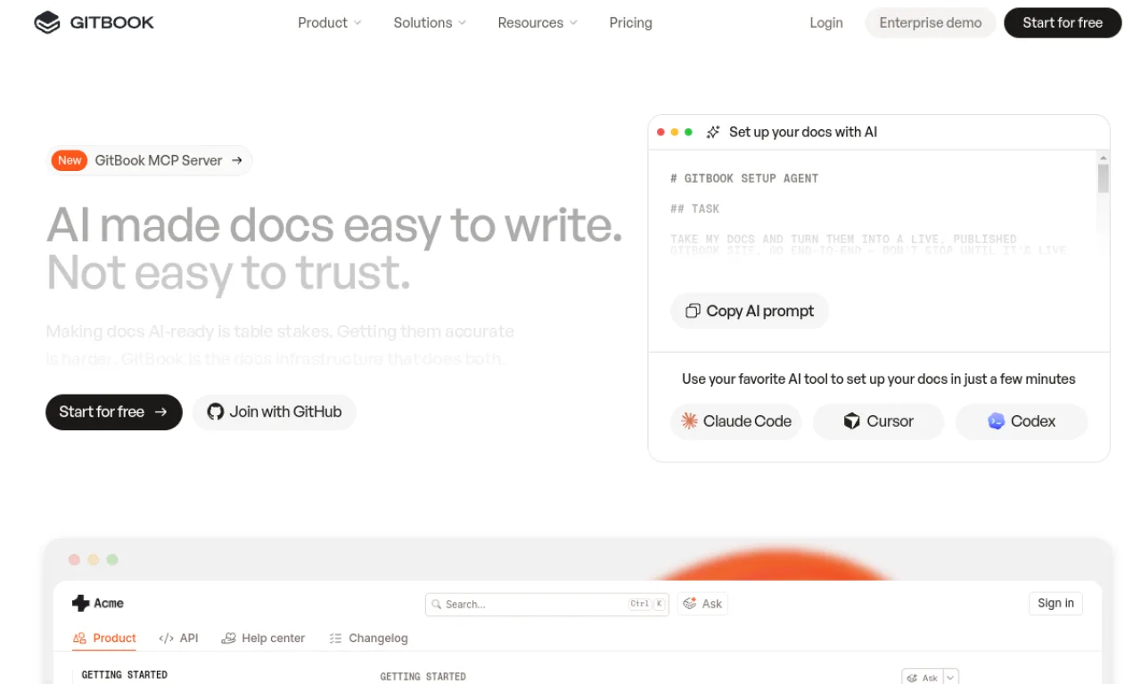 Screenshot of GitBook website
