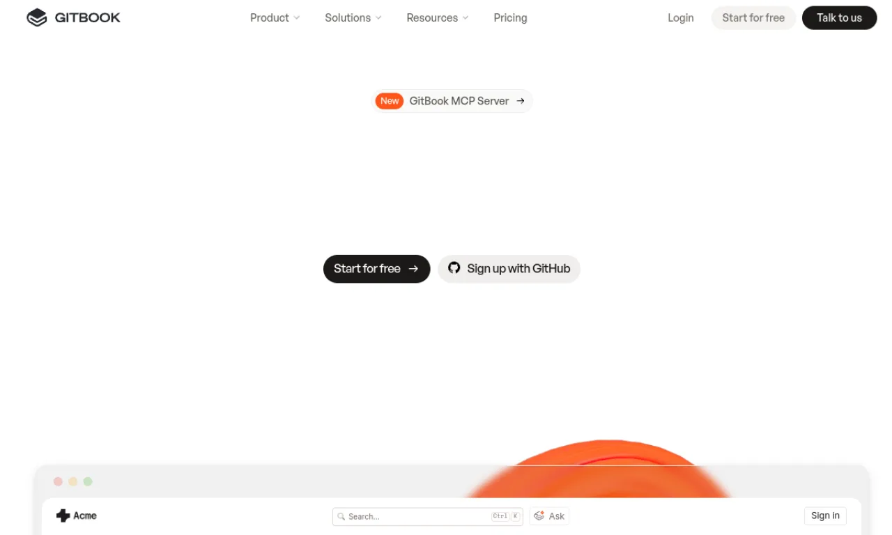 Screenshot of GitBook website