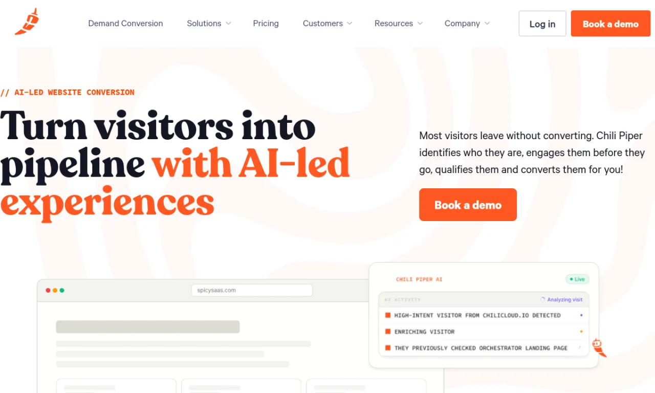 Screenshot of Chili Piper Concierge website