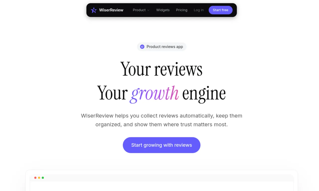 Screenshot of Wiserreview website