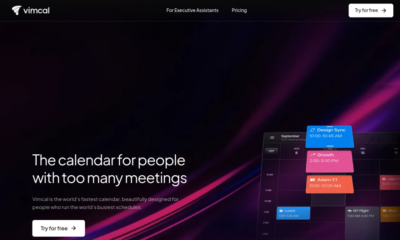 Screenshot of Vimcal website