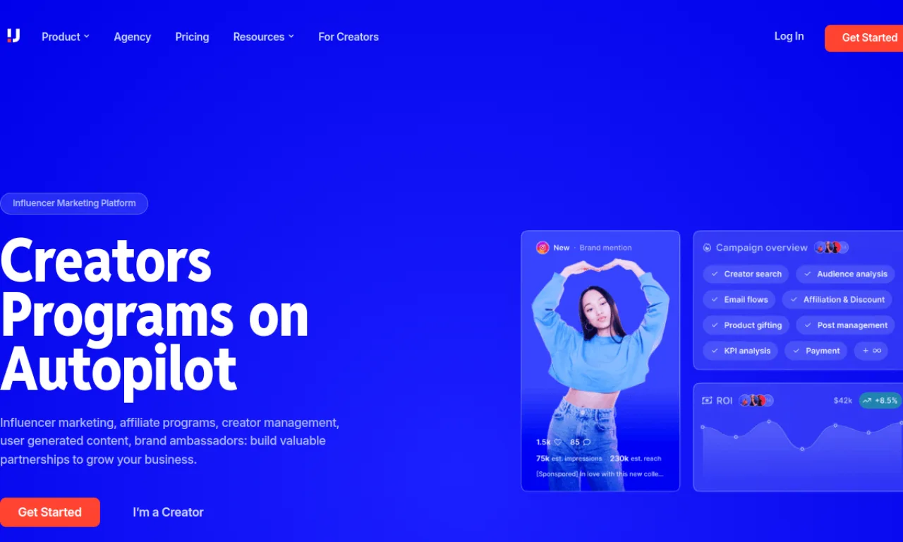 Screenshot of Upfluence website