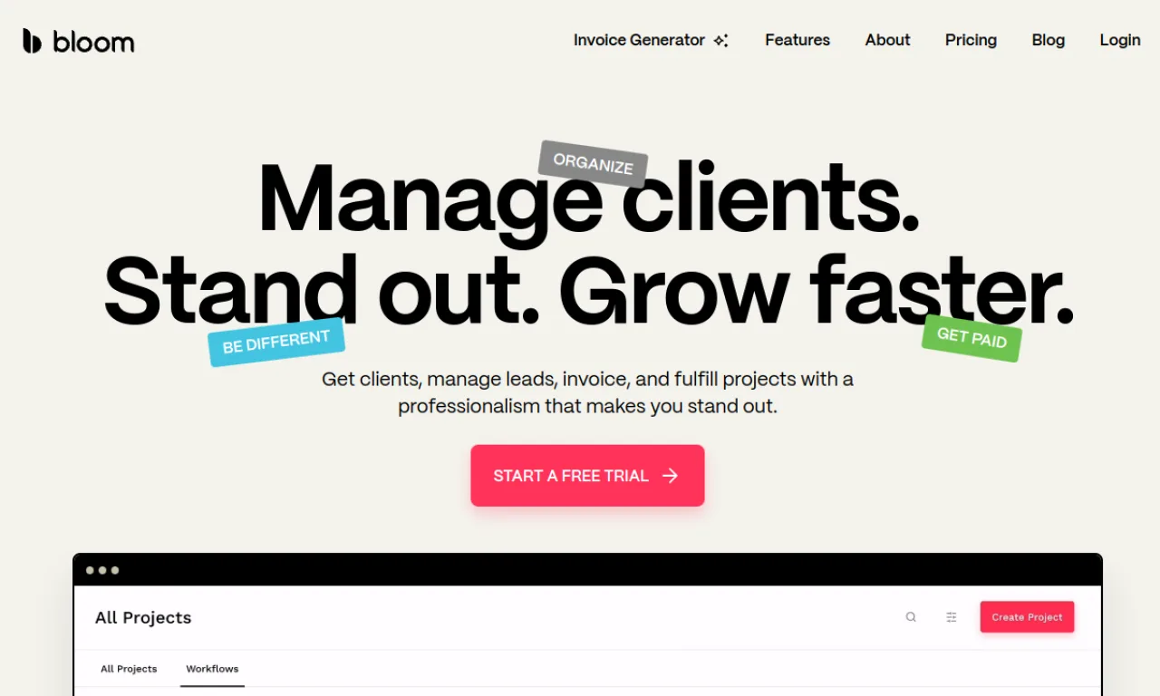 Screenshot of Bloom website