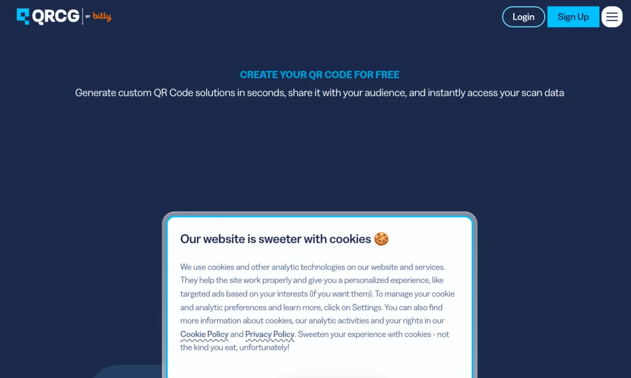 Screenshot of QR Code Generator (Bitly) website