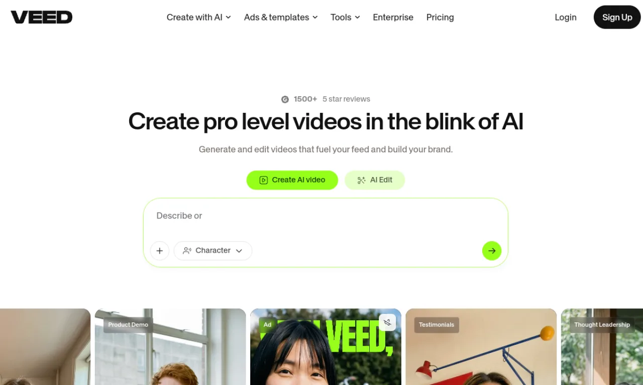 Screenshot of VEED Subtitles website