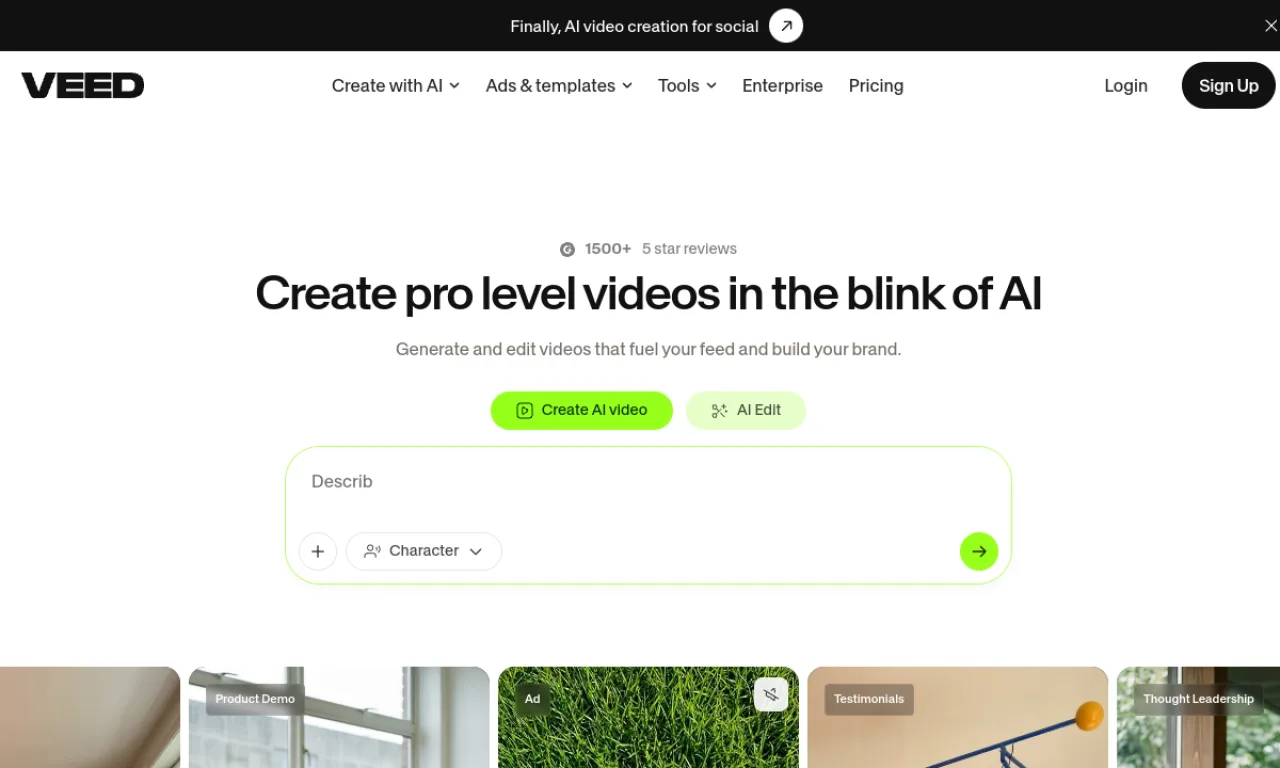 Screenshot of VEED Subtitles website