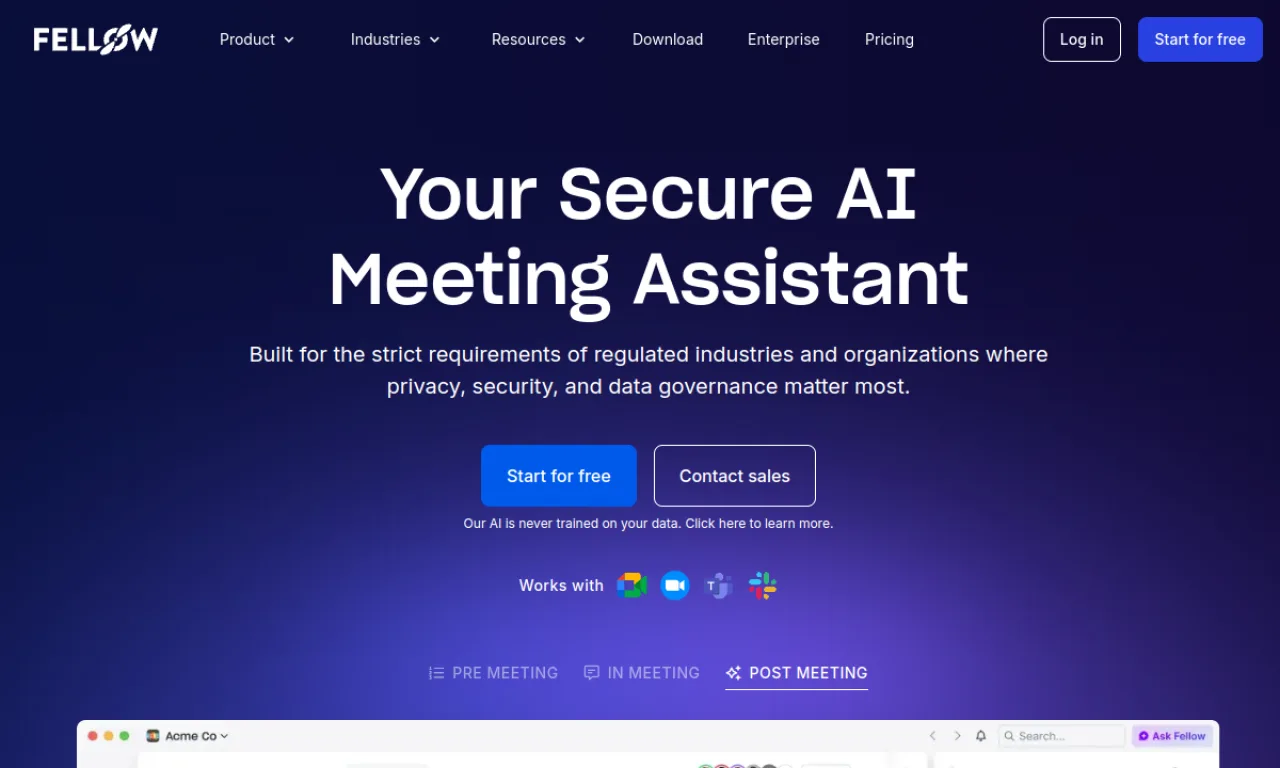 Screenshot of Fellow.app website