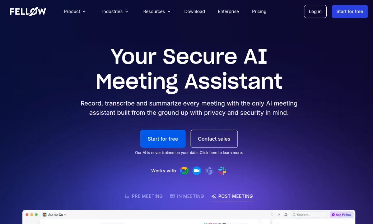 Screenshot of Fellow.app website