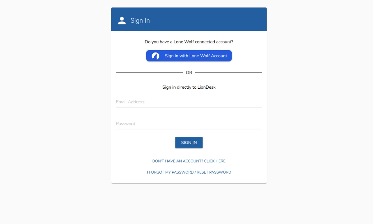 Screenshot of LionDesk (Lone Wolf) website