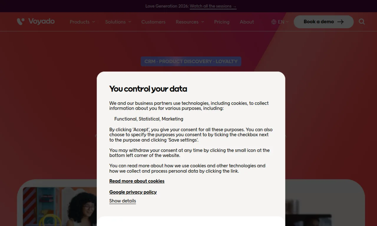 Screenshot of Voyado website