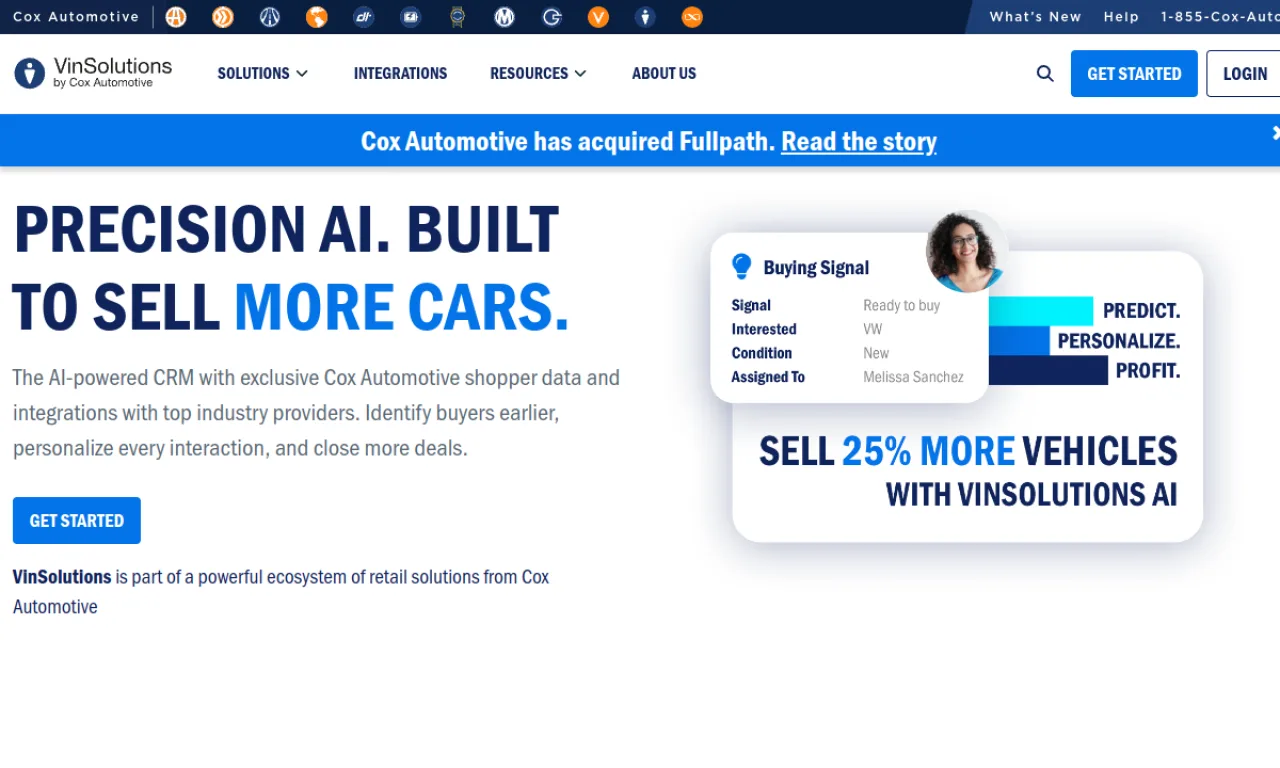 Screenshot of VinSolutions (Cox Auto) website